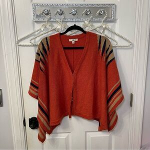 Orange Tribal Striped Poncho